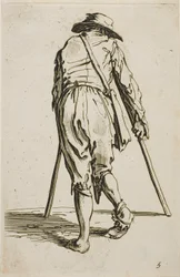 Mendigo de muletas e chapéu, visto de costas, prato cinco de Os Mendigos