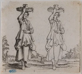Figuras variadas, a camponesa vista de frente com um cesto na cabeça. Sexto número de uma série de 16 peças (Lieure 203, Meaume 741)