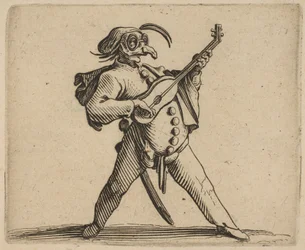 O comediante mascarado tocando violão O comediante mascarado tocando violão, de ..., 1616-22.