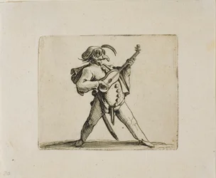 Comediante mascarado tocando guitarra, de Varie Figure Gobbi