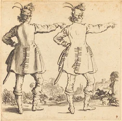 Oficial com penas no boné, visto de trás, 1617 e 1621.