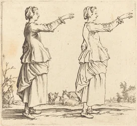 Mulher Camponesa, em Perfil, Virada para a Direita, com Braço Estendido, 1617 e 1621.