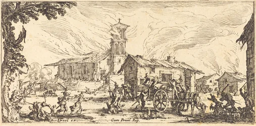 Devastando e queimando uma vila, c. 1633.