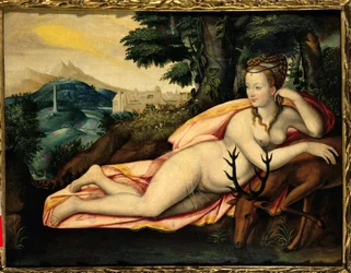 Representação de Diane de Poitiers (1499-1566) Senhora de Breze, Duquesa de Valentinois en Diane Pintura de Jacques Callot (1592-1635) Século XVI. Senlis, museu da caça