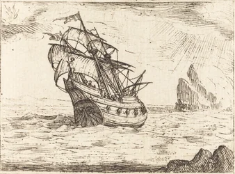 Navio navegando perto de rochas