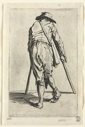 Os mendigos: mendigo de muletas, usando um chapéu
