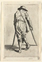 Os Mendigos: Mendigo de muletas, usando um chapéu, c. 1623