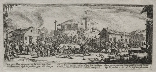 As grandes misérias da guerra: pilhagem e queima de uma aldeia, 1633.