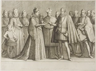 O casamento de Fernando de Médicis e da duquesa Cristina de Lorena, placa 1 de A vida de Fernando de Médicis
