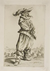 O soldado com um chapéu emplumado, prato três de La Noblesse