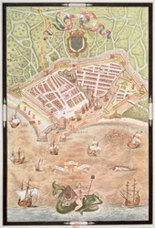 Fascimile de um plano de Le Havre em 1583, de "os primeiros trabalhos de Jacques Devaulx Pillote na Marinha"