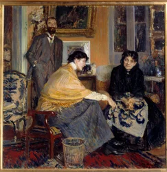 Sra. Ludovic Halevy, seu filho o escritor Elie Halevy (1870-1937) e Florence Halevy Pintura de Jacques Emile (Jacques-Emile) Blanche (1861-1942) Coleção Privada do século 20