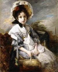 Retrato de uma jovem garota sentada em uma paisagem,