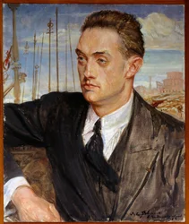 Retrato do escritor francês Henri de Montherlant (1896-1972) Pintura de Jacques Emile (Jacques-Emile) Blanche (1861-1942) 1924 Sol. 0,54x0,45 m Rouen, musee des Beaux Arts