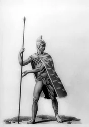 Jovem oficial vestindo uma roupa típica de malo, Havaí, 1819