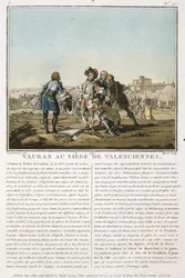 Sebastien le Prestre de Vauban (1633-1707) no cerco de Valenciennes (1677), gravado por Jean Baptiste Morret (fl.1790-1820), 1790 (lito colorido)