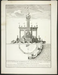 Planta e alçado de uma sala de música, placa três de Description des Festes Données par la Ville de Paris
