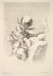 Dois Cupidos, Um Segurando uma Coroa, meados do século XVIII.