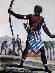 Anzikos warrior, África, gravura da Enciclopédia das Viagens