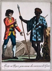 Alcaty, chefe tribal de Goree, Senegal, gravura a partir de um desenho de Labrousse (activo 1796), de Encyclopedie des Voyages, de Jacques Grasset de Saint-Sauveur (1757-1810)