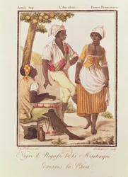 Homem e mulher negros da Martinica dançando «la Chica», gravado por Lachuassee, 1805