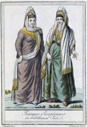Mulheres europeias em vestuário turco - in "Encyclopédie des voyages" de Grasset Saint Sauveur, ed. Paris 1796
