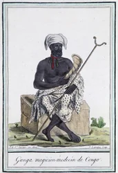 Ganga, médico mágico do Congo - na "Encyclopédie des voyages" de Grasset Saint Sauveur, ed. Paris 1796