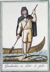 Gronelândia em fato de pesca - na "Encyclopédie des voyages" de Grasset Saint Sauveur, ed. Paris 1796