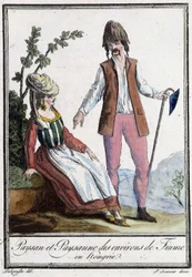 Camponês e camponês de Fiume (Croácia) - in "Encyclopedia of Travels" de Grasset St Sauveur, ed. 1796 (gravura)