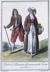 Camponesa e camponesa de Trieste, Itália, - in "Encyclopedia of Travels" de Grasset St Sauveur, Paris