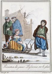 Recreação de meninas russas em marreta (russas) - in "Encyclopédie des voyages" de Grasset Saint Sauveur, ed. Paris 1796