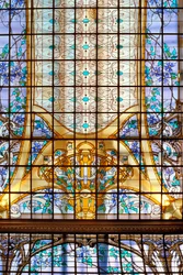 Nancy (departamento 54), Art Nouveau, "La verriere aux Clematites" (1901), Stained glass de Jacques Grube (1870-1936), no Credit Lyonnais, rue St Georges