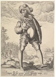Soldado, armado com espada e escudo, de Oficiais e soldados, 1587.