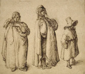 Dois Estudos de uma Mulher Roma e um Menino Roma em um Chapéu Grande, c.1605