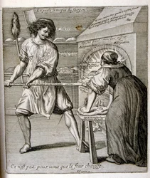 Ilustração gravada do século XVII de uma coleção de provérbios. Paris 1657-1663. De Jacques Lagniet (1620-1675). Gravador francês. Dele saíram muitas gravuras de crítica social e imagens de escárnio, como as suas ilustrações por vezes grotescas e fantástic