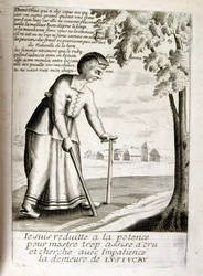 Ilustração gravada do século XVII de uma coleção de provérbios. Paris 1657-1663. De Jacques Lagniet (1620-1675). Gravador francês. Dele saíram muitas gravuras de crítica social e imagens de escárnio, como as suas ilustrações por vezes grotescas e fantástic