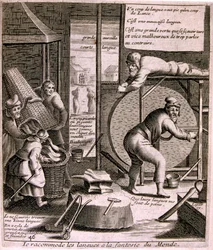 Ilustração gravada do século XVII de uma coleção de provérbios. Paris 1657-1663. De Jacques Lagniet (1620-1675). Gravador francês. Dele saíram muitas gravuras de crítica social e imagens de escárnio, como as suas ilustrações por vezes grotescas e fantástic