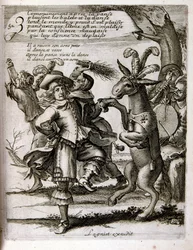 Ilustração gravada do século XVII de uma coleção de provérbios. Paris 1657-1663. De Jacques Lagniet (1620-1675). Gravador francês. Dele saíram muitas gravuras de crítica social e imagens de escárnio, como as suas ilustrações por vezes grotescas e fantástic