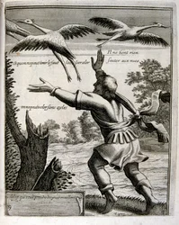 Ilustração gravada do século XVII de uma coleção de provérbios. Paris 1657-1663. De Jacques Lagniet (1620-1675). Gravador francês. Dele saíram muitas gravuras de crítica social e imagens de escárnio, como as suas ilustrações por vezes grotescas e fantástic