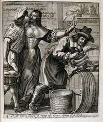 Ilustração gravada do século XVII de uma coleção de provérbios. Paris 1657-1663. De Jacques Lagniet (1620-1675). Gravador francês. Dele saíram muitas gravuras de crítica social e imagens de escárnio, como as suas ilustrações por vezes grotescas e fantástic