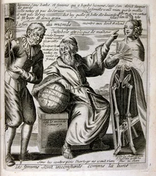 Ilustração gravada do século XVII de uma coleção de provérbios. Paris 1657-1663. De Jacques Lagniet (1620-1675). Gravador francês. Dele saíram muitas gravuras de crítica social e imagens de escárnio, como as suas ilustrações por vezes grotescas e fantástic