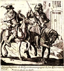 Dom Quixote no Rossinante, acompanhado por Sancho Pança no seu burro Grison, cerca de 1640 (ilustração)