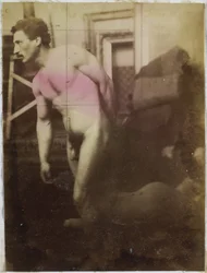 Estudo de um modelo masculino nu no atelier de Jacques de Lalaing