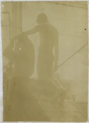 Estudo de um modelo nu masculino, ajoelhado e visto de costas, no estúdio de Jacques de Lalaing
