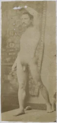 Estudo de um modelo nu masculino, em pé e obliquamente visto de frente, no estúdio de Jacques de Lalaing