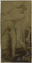 Estudo de um modelo masculino nu, de pé e lutando com boneca membro, no estúdio de Jacques de Lalaing, possivelmente estudo preliminar para a pintura The Wrestlers