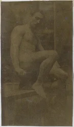 Estudo de um modelo masculino nu, visto de lado, no estúdio de Jacques de Lalaing
