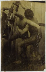 Estudo de um modelo masculino nu, lutando com boneca, no estúdio de Jacques de Lalaing