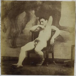 Estudo de um modelo nu masculino, sentado numa cadeira, no estúdio de Jacques de Lalaing