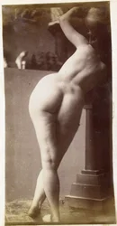 Estudo de uma modelo feminina nua, vista por trás, no estúdio de Jacques de Lalaing, estudo preliminar para fonte circular